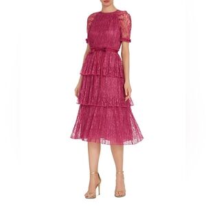 Monique lhuillier tiered pink lace dress